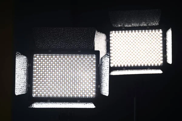 Two luminous LED panels for photography, close-up — Foto de Stock