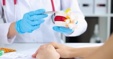 Doktor, hastaya yakın planda omurilik fıtığı gösterdi.