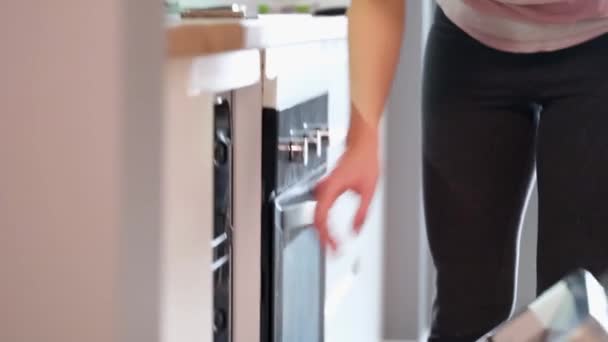 Руки домохозяйки вынимают белые тарелки из посудомоечной машины крупным планом 4К фильма — стоковое видео
