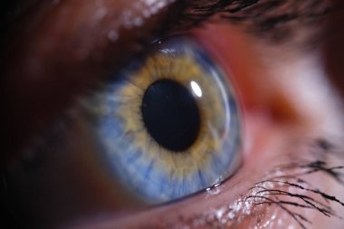 Işıl ışıl mavi gözlü kadın İris 'i yakından görüyor