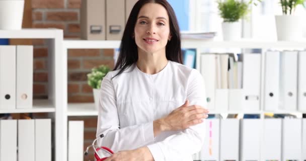 Cheerful confident smiling female medical practitioner — 비디오