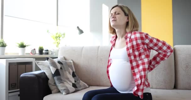 Femme enceinte souffrant de douleurs lombaires et d'inconfort Mode de vie prénatal et concept de soins de santé — Video