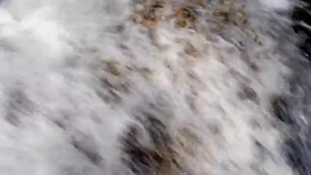 L'eau dans la rivière de montagne coule sur les roches et forme un fort courant — Video