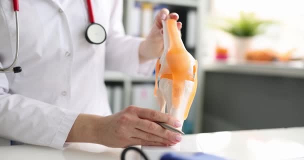 Doktor Dizdeki Ağrıyı Açıklıyor Diz Bağı Anatomisi Kemik Athrosis Konsepti — Stok video