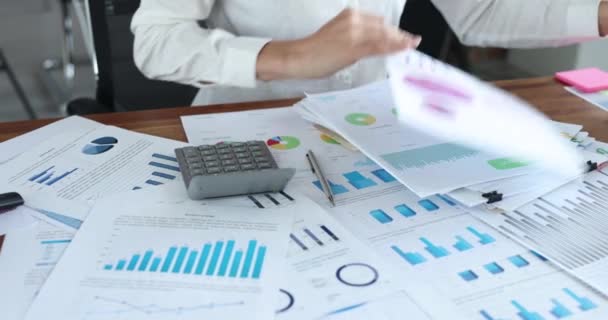 Empresaria Genera Informes Financieros Negocios Investigación Estadística Marketing Gráfico Negocio — Vídeos de Stock