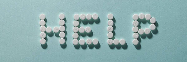 Visão Superior Letras Ajuda Feitas Com Pílulas Prescrição Medicamentos Para — Fotografia de Stock