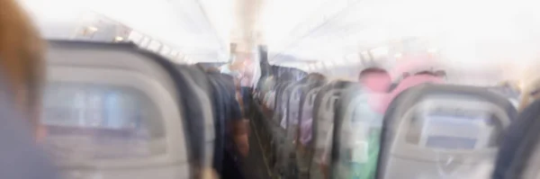 Bekväm Passagerarhytt Flygplanet Bakifrån Blinkande Rädsla För Flykt Aerofobi Flygplanskrasch — Stockfoto