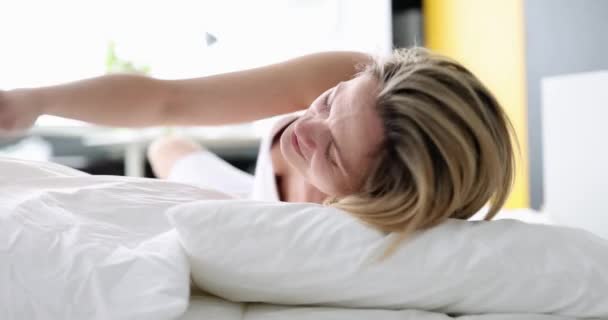 Awakening Sleeping Woman Overslept Work Late Work Sound Sleep Concept — Stock video