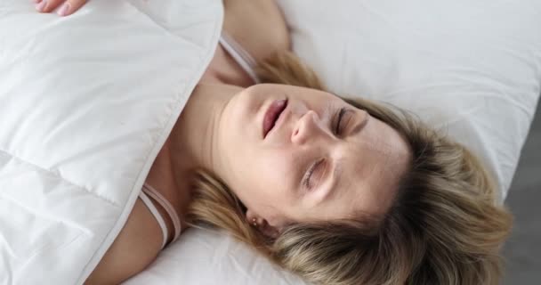 Awakened Shocked Young Woman Looks Covers Menstrual Irregularities Concept — Vídeo de Stock