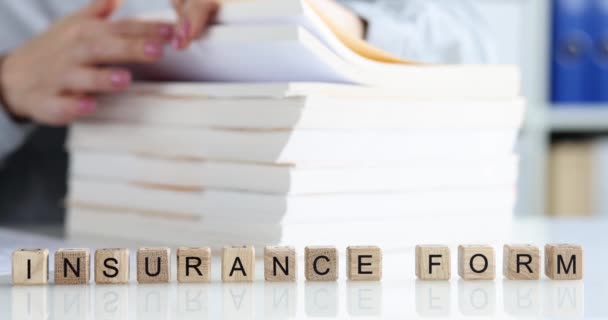 Insurance Agent Looking Client Insurance Form Insurance Form Archive Paperwork — Vídeo de Stock