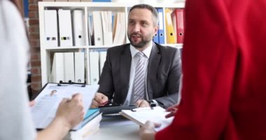 Boss greet HR staff before job interview and apply for job. Woman job seeker having an interview concept
