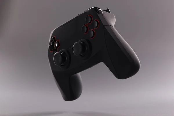 Černý Plastový Bezdrátový Gamepad Šedém Pozadí Koncept Herního Joysticku — Stock fotografie