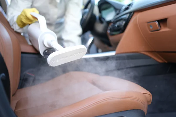Steam Cleaning Disinfection Car Interiors Car Seats Steam Cleaner Car — Stock fotografie