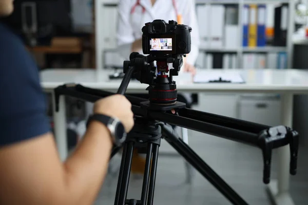 Videographer Filming Doctor Medical Remote Training Online Lessons Medicine Concept — Stok fotoğraf
