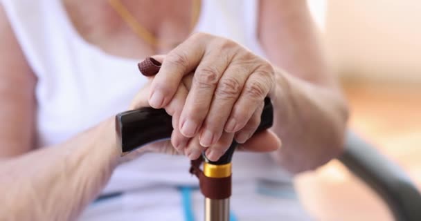 Closeup Children Hands Touching Hands Elderly Woman Family Care Encouragement — 图库视频影像