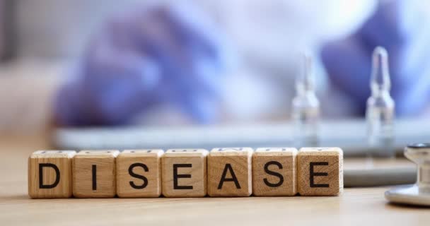 Disease Wooden Cubes Doctors Table Close Prevention Control Spread Virus — Vídeos de Stock