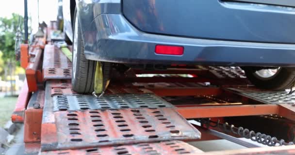 Wheel Car Fixed Tow Truck Closeup Movie Slow Motion Auto — Αρχείο Βίντεο