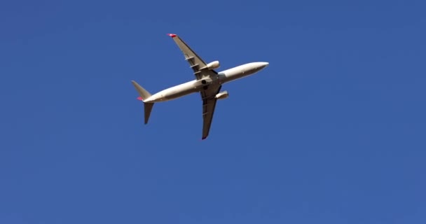 Modern Large Plane Flies Overhead Blue Sky Plane Takes Lands — Stockvideo