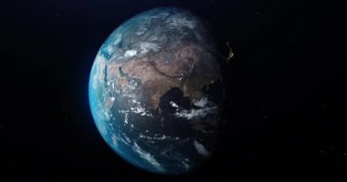 Animation of Earth from space terrestrial globe globe rotates against dark background. Space travel concept of global space exploration