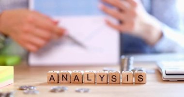 Analyst marketer shows statistics in chart and makes promo video blog. Financial advisor information management concept