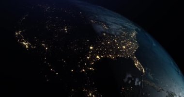 Beautiful planet earth and dark night city lights. World planet satellite stars and galaxy