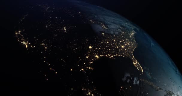 Прекрасная Планета Земля Темные Огни Ночного Города Спутниковые Звёзды Галактики — стоковое видео