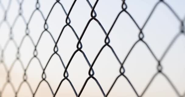 Black Mesh Netting Gray Background Close Shallow Focus Metal Fencing — Stockvideo