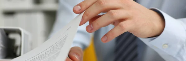 Male Hands Hold Documents Financial Statistics Closeup Tax Service Income — Stock fotografie