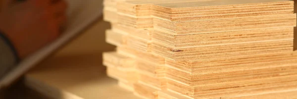 Plank Board Closeup Wood Plank Panel Construction Production Furniture Wood — 스톡 사진