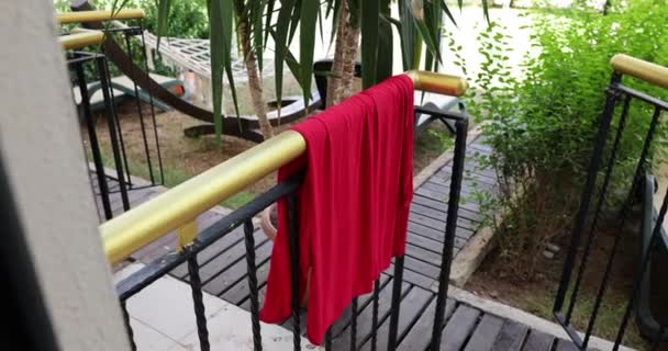 Red Shirt Dress Dry Balcony Rail Drying Clothes Balcony — Wideo stockowe