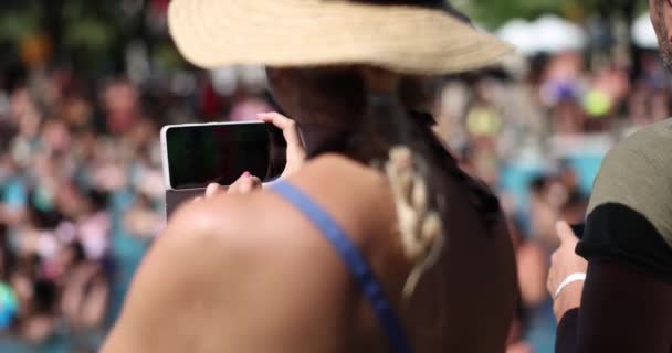 Crowd People Filming Sporting Event Smartphones Mass Summer Event Concert — 비디오