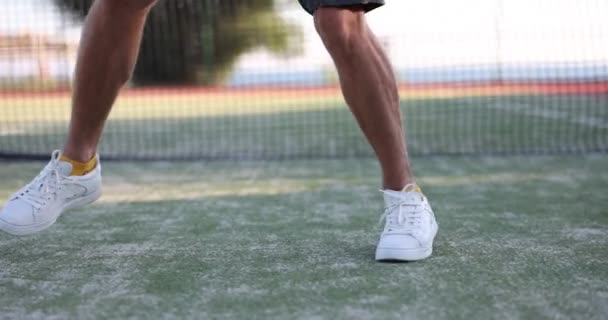 Legs Male Tennis Player Tennis Court Closeup Man Player Playing — стоковое видео