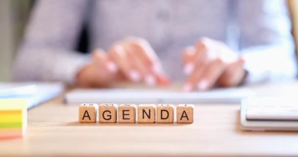 Agenda Text Manager Works Computer Keyboard Business Development Plan Financial — Video Stock