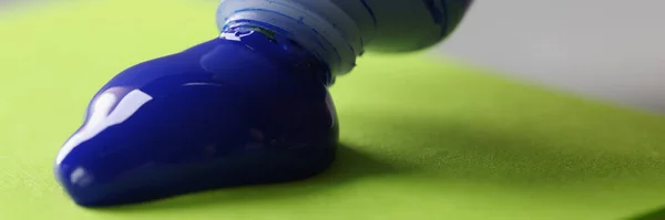 Close Man Artist Squeeze Paint Out Tube Bright Blue Colour — Stock Photo, Image