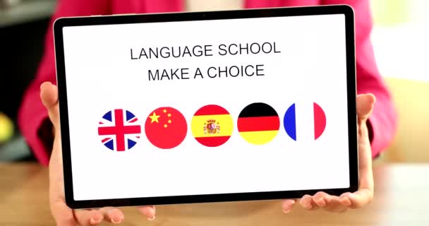 Person Uses Tablet Learning Various Languages Modern Online Education Work — Stock Video