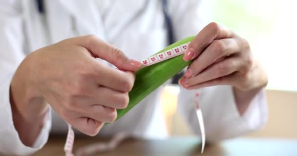 Doktor Ürolog Androlog Bir Santimetre Olgun Salatalık Tutuyor Sebze Veya — Stok video