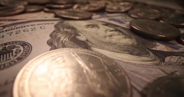 Доллары Монеты Инфляция Денежной Печати Концепция Прибыльных Финансовых Инвестиций — стоковое видео