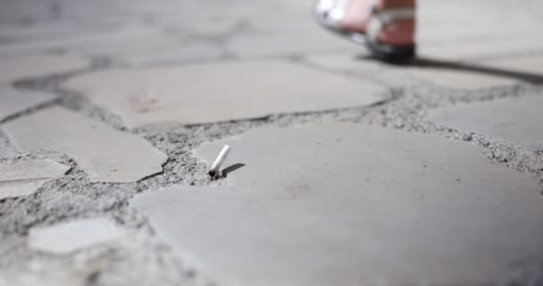 Mozziconi Sigaretta Sulla Strada Multa Immondizia Gettata Sulla Strada Responsabilità — Video Stock