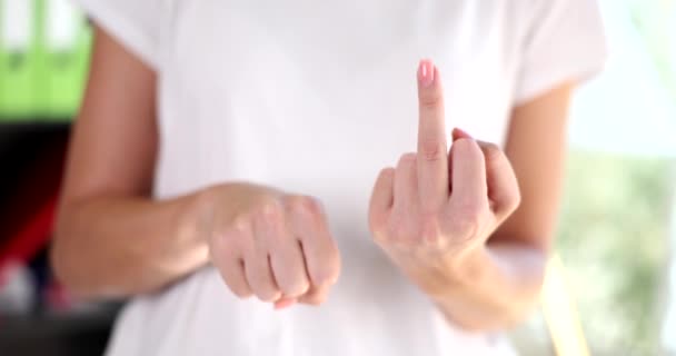Woman Hands Removes Gesture Fuck You Closeup Confident Serious Businesswoman — Vídeo de stock