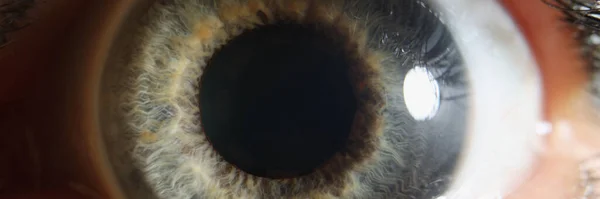 Макро Открытый Человеческий Глаз Расширенный Зрачок Серого Цвета Крупным Планом — стоковое фото