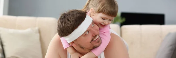 Portrait Father Daughter Have Fun Playing Together Physical Exercise Kid — Stock Photo, Image