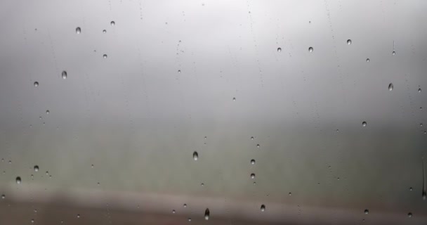 Regentropfen Die Herbstlicher Großaufnahme Zeitlupe Durch Fensterscheiben Fließen Wettervorhersagekonzept — Stockvideo