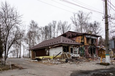 Borodiankal, Ukrayna - 6 Nisan 2022: Rus ordusu tarafından bombalandıktan ve işgalden sonra şehir