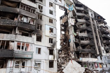 Borodianka, Ukrayna - 6 Nisan 2022: Rus ordusu tarafından bombalandıktan ve işgalden sonra şehir