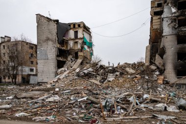 Borodianka, Ukrayna - 6 Nisan 2022: Rus ordusu tarafından bombalandıktan ve işgalden sonra şehir