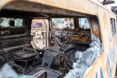 Borodianka, Ukrayna - 6 Nisan 2022: Rus ordusu tarafından bombalandıktan ve işgalden sonra şehir