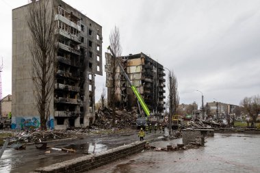 Borodianka, Ukrayna - 6 Nisan 2022: Rus ordusu tarafından bombalandıktan ve işgalden sonra şehir