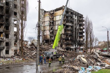 Borodianka, Ukrayna - 6 Nisan 2022: Rus ordusu tarafından bombalandıktan ve işgalden sonra şehir