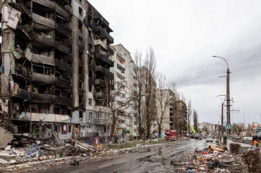 Borodianka, Ukrayna - 6 Nisan 2022: Rus ordusu tarafından bombalandıktan ve işgalden sonra şehir