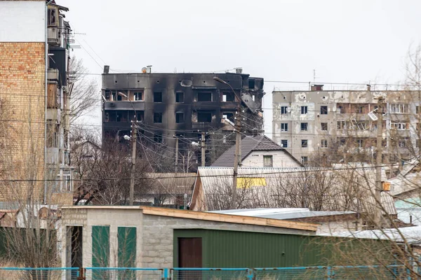 Borodianka, Ukrayna - 6 Nisan 2022: Rus ordusu tarafından bombalandıktan ve işgalden sonra şehir